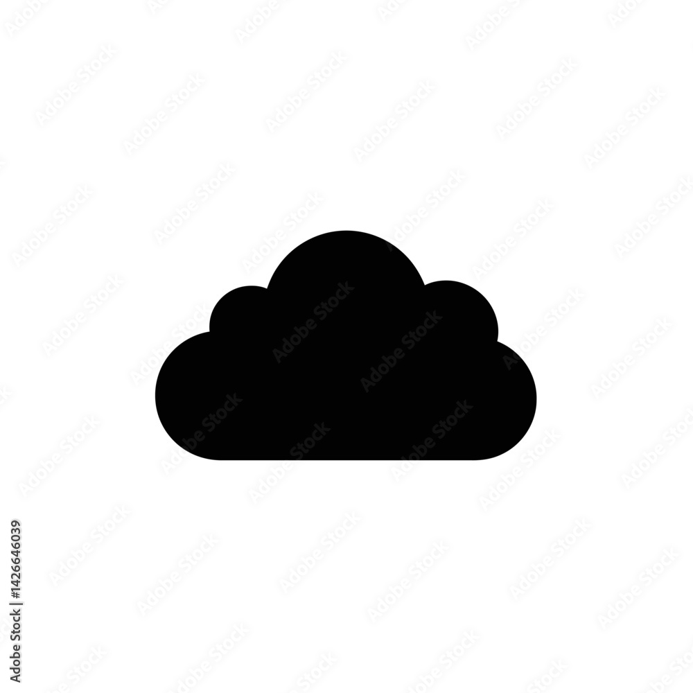 A solid black cloud shape floats alone against a white backdrop A solid black cloud shape floats alone against a white backdrop