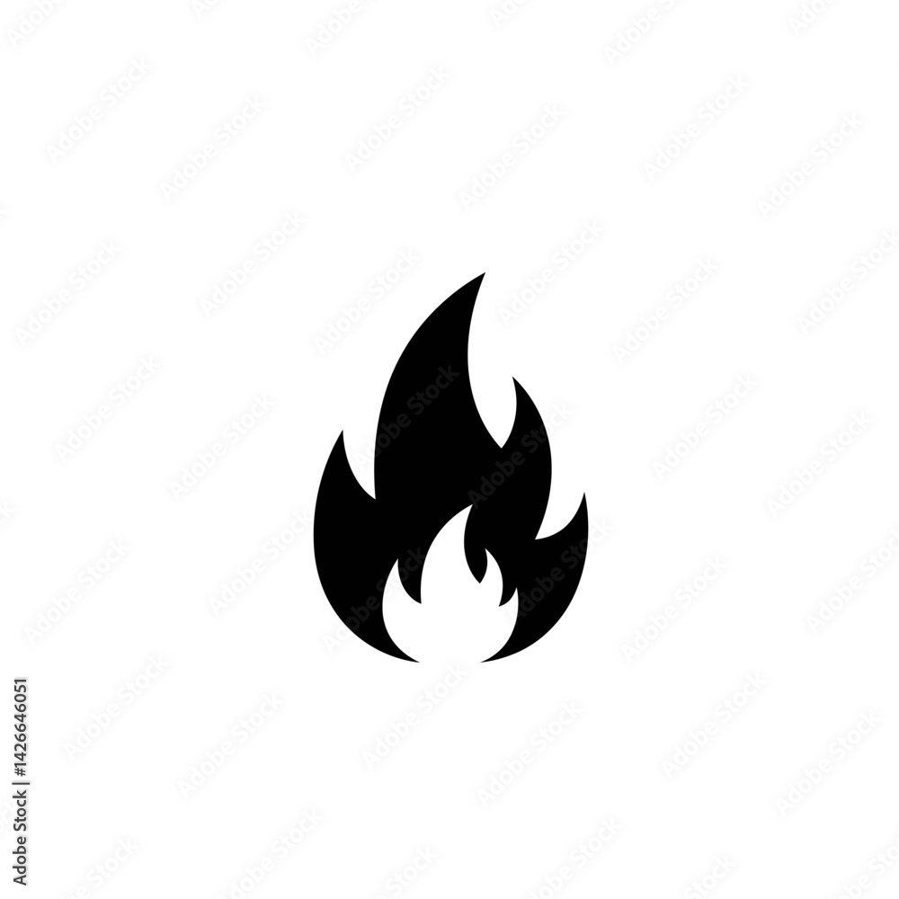 A solid black flame icon against a white backdrop simple yet striking A solid black flame icon against a white backdrop simple yet striking