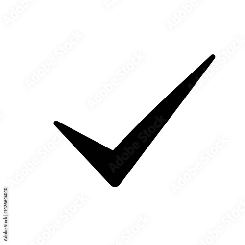 A solid black checkmark on a white backdrop signifying approval or correctness
