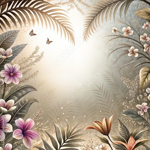 Obraz na płótnie Floral Frame with Butterflies in Soft Pastel Colors w salonie