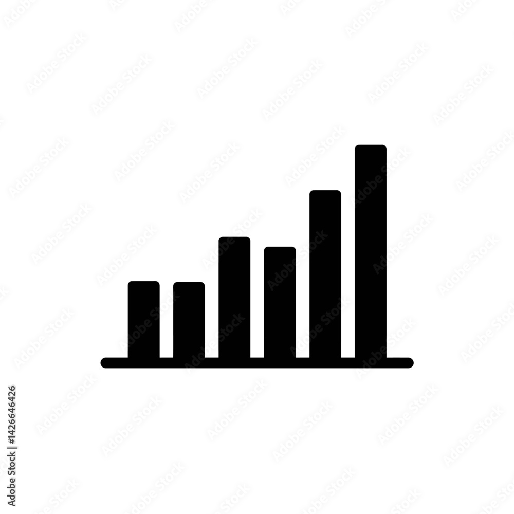 Black bar graph icon displaying increasing data levels Black bar graph icon displaying increasing data levels