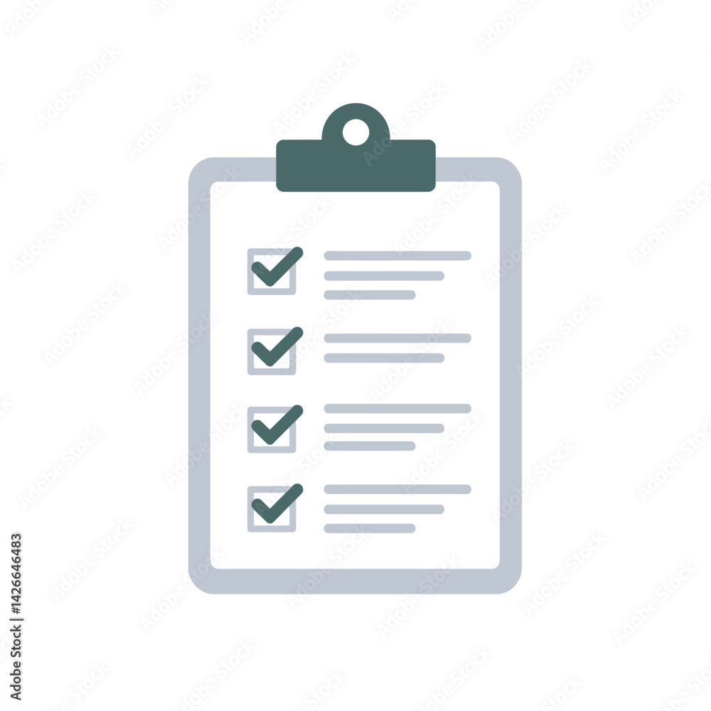 Checklist with completed items attached to a clipboard showing success Checklist with completed items attached to a clipboard showing success