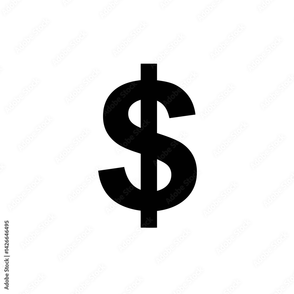 Bold black dollar symbol stands alone on a plain white backdrop a clear sign of wealth Bold black dollar symbol stands alone on a plain white backdrop a clear sign of wealth