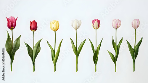 Colorful Tulips Arrangement On White Background