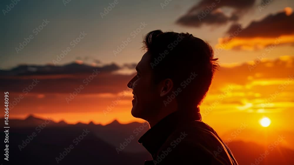 Silhouette of a Man at Sunset in the Mountains Silhouette of a Man at Sunset in the Mountains
