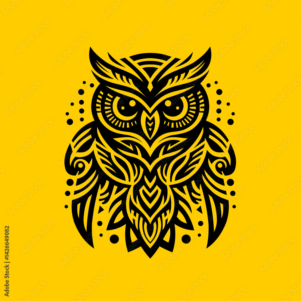Fototapeta premium Vector tattoo design of a majestic owl, featuring intricate linework and geometric patterns