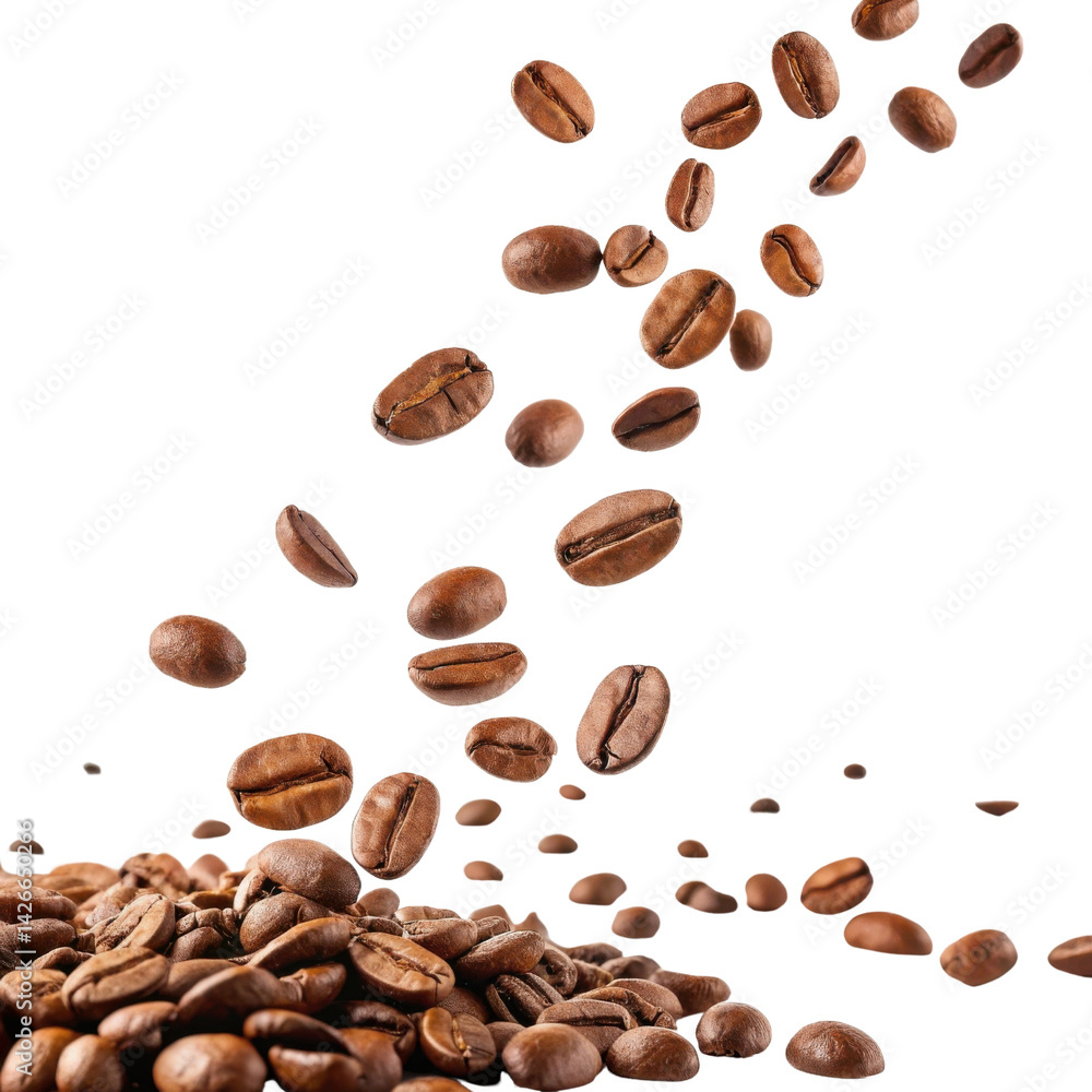 Obraz premium Falling coffee beans cascade gracefully creating dynamic and aromatic scene