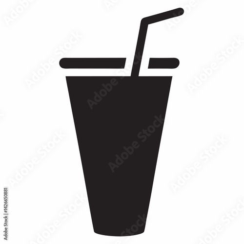 Minimalist black-and-white illustration of a drink glass icon featuring a straw. Perfect for applications involving beverages, parties, or minimalistic art themes.