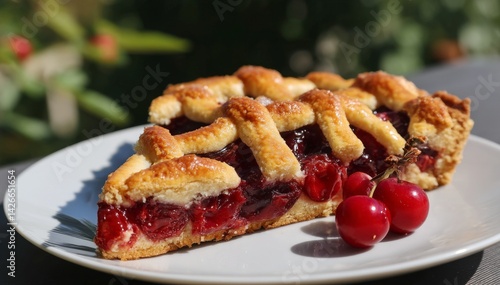 Obraz na płótnie Homemade Cherry Pie with Lattice Crust and Fresh Cherries w salonie