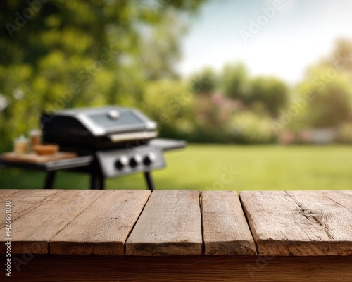 Obraz na płótnie Summer Time in Backyard Garden with Grill and BBQ Preparation w salonie