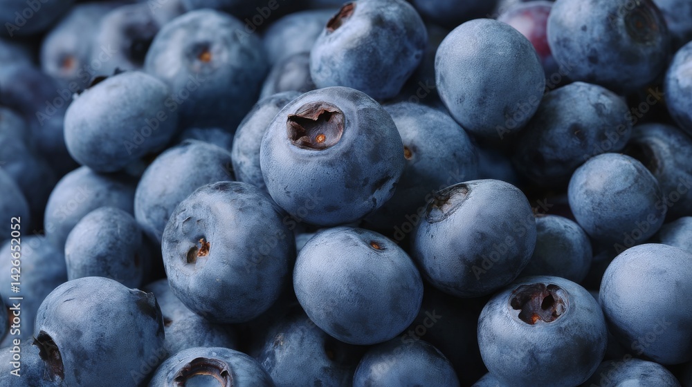 Close-Up Photograph of Fresh Blueberries on a Blue Background