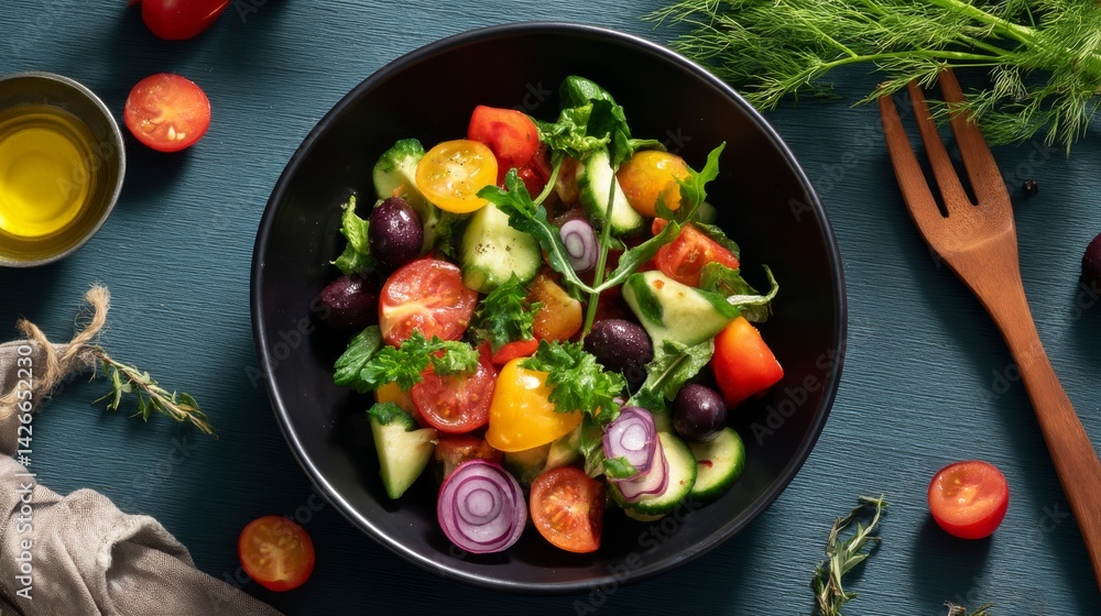Colorful Summer Vegetable Salad with Fresh Ingredients and Herbs