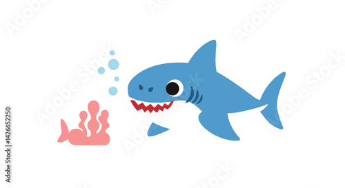 Cartoon shark swimming near coral reef