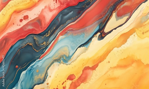 Wallpaper Mural Colorful abstract fluid art with vibrant waves of red, blue, yellow, and gold Torontodigital.ca