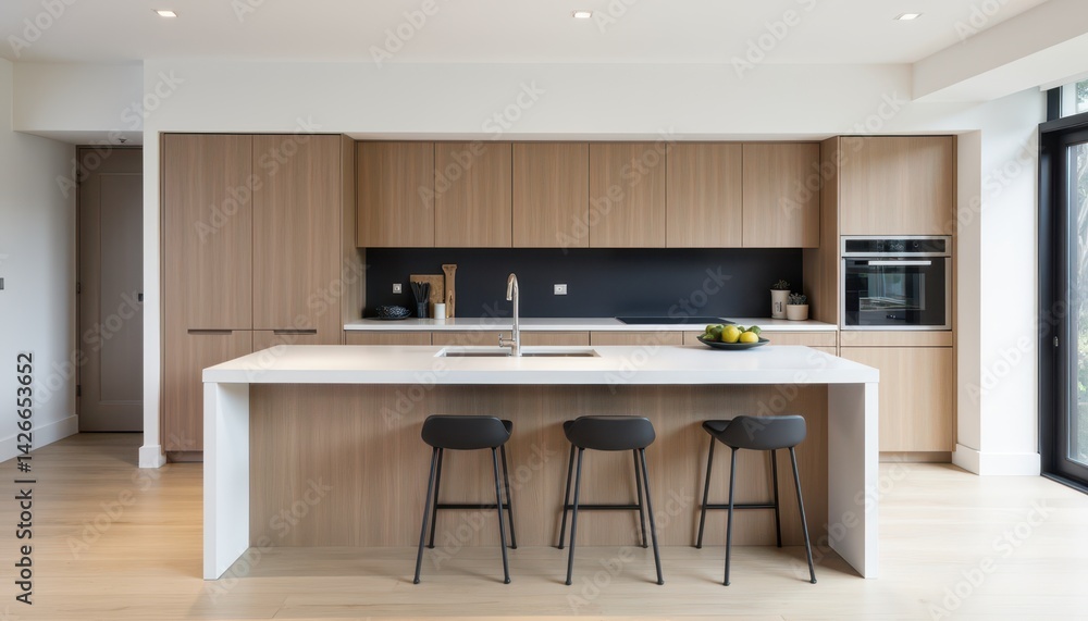 A sleek modern kitchen with clean lines and minimalist design. A sleek modern kitchen with clean lines and minimalist design.