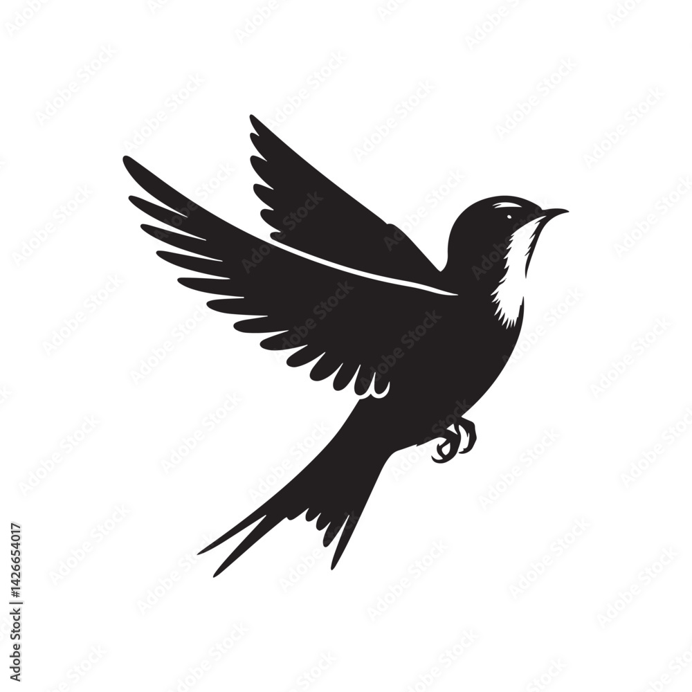 Fototapeta premium Common swift Bird Vector Silhouette - Common swift Design - Black and White Common swift Illustration.