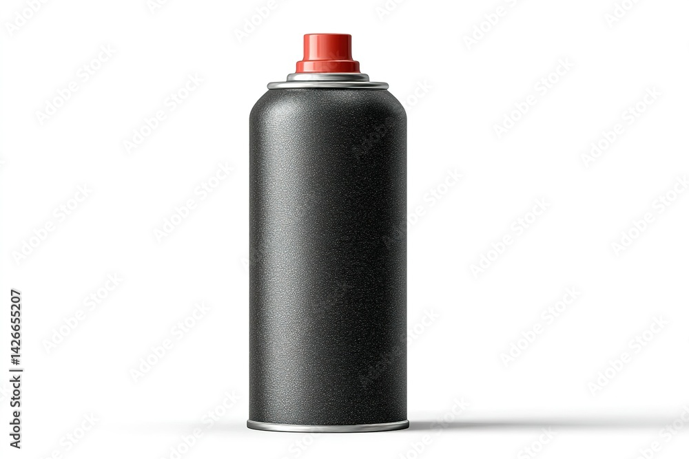 Black spray can with red cap resting on a surface, showcasing a modern design and sleek finish typical for artists Black spray can with red cap resting on a surface, showcasing a modern design and sleek finish typical for artists