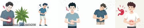 flat design vector collection of a young man with stomachache
