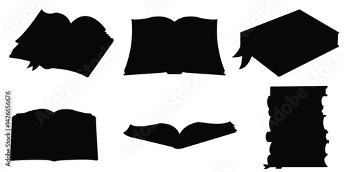 Book Silhouettes Vector Set – Flat Icons of Stacked, Open, and Closed Books for Design Projects