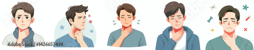 flat design vector collection of a young man with a sore throat
