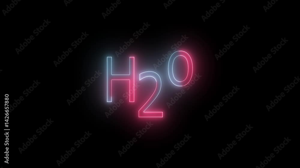 Glowing neon text h2o icon. Concept Concept ecology.4k Glowing neon text h2o icon. Concept Concept ecology.4k