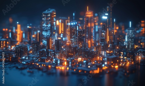 Wallpaper Mural Futuristic city skyline illuminated at night with vibrant neon lights and reflections Torontodigital.ca