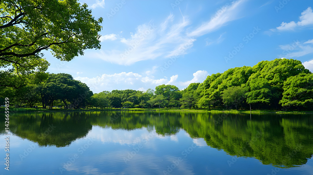 Peaceful Park Pond With Lush Trees And Reflection Peaceful Park Pond With Lush Trees And Reflection