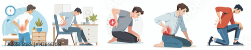 collection of flat design vectors of a young man with back pain