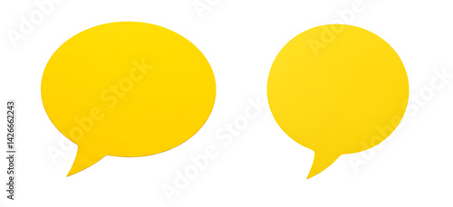 Two yellow speech bubbles for communication and dialogue illustration isolated on transparent background