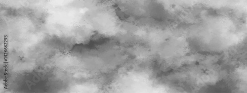 Abstract black and white silver ink effect cloudy grunge texture. Black and white ink effect water color illustration. Storm background with gray clouds. Smoky effect for photos and artworks.