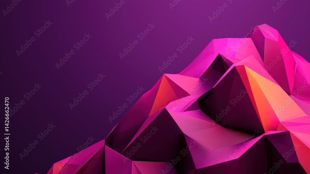 A vibrant abstract design featuring sharp, geometric mountains in shades of pink and orange against a deep purple background. A vibrant abstract design featuring sharp, geometric mountains in shades of pink and orange against a deep purple background.