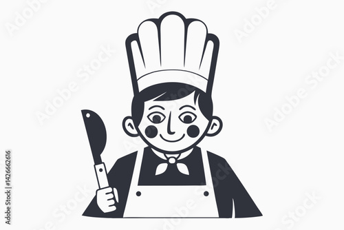 Chef Joyful Cook with Knife and Spoon, Wearing Chef Hat and Apron Design