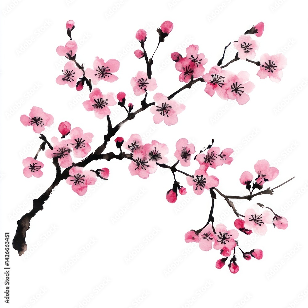 Naklejka premium Chinese ink cherry blossom illustration flower chandelier.