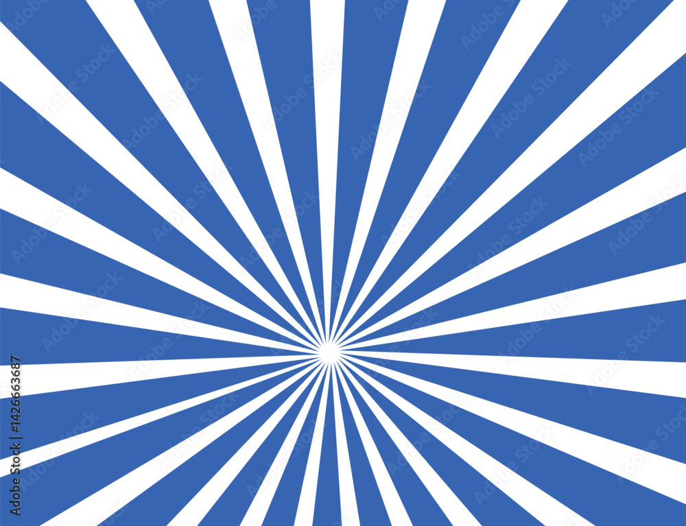 Fototapeta premium Sun rays blue background, starburst anime pop art cartoon or comic, dotted texture and explosion effect or sunburst, halftone gradient, fun and exciting template frame.