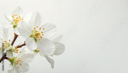 Delicate white blossom against pure white backdrop, eco, beauty, still life