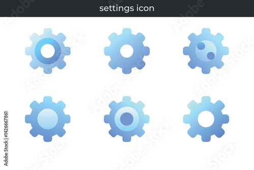 Set of blue gradient settings icon gear wheels for configuration