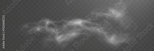 Realistic white smoke on transparent background with soft swirling effect, misty fog, and airy vapor for design projects.	
