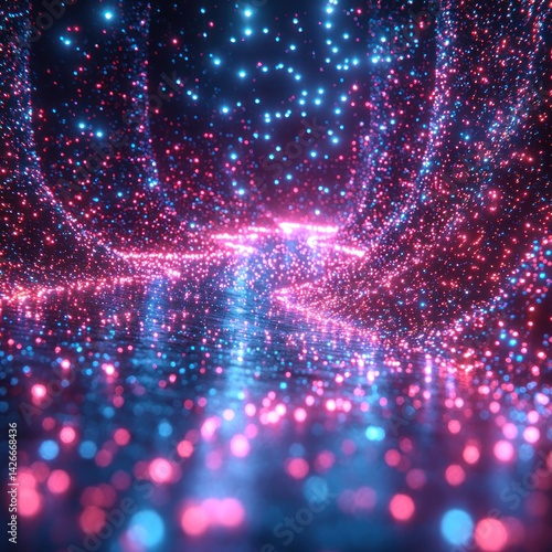 Obraz na płótnie Abstract Glowing Particle Stream with Pink and Blue Lights Effect w salonie