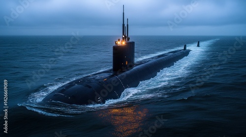 Submarine in the ocean at twilight