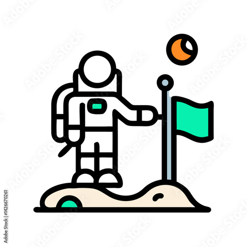 Astronaut Flag Planting on Moon Icon Design