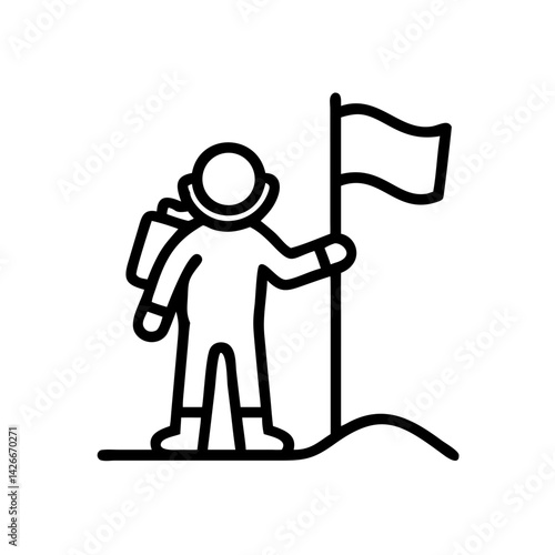 Astronaut Flag Planting on Moon Icon Design