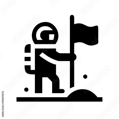 Astronaut Flag Planting on Moon Icon Design