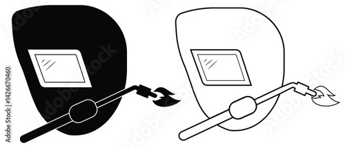 Welding icon vector collection on white background.  Welder mask silhouette. Welding symbol line art vector design. Metal tool equipment symbol and sign. Vector illustration.