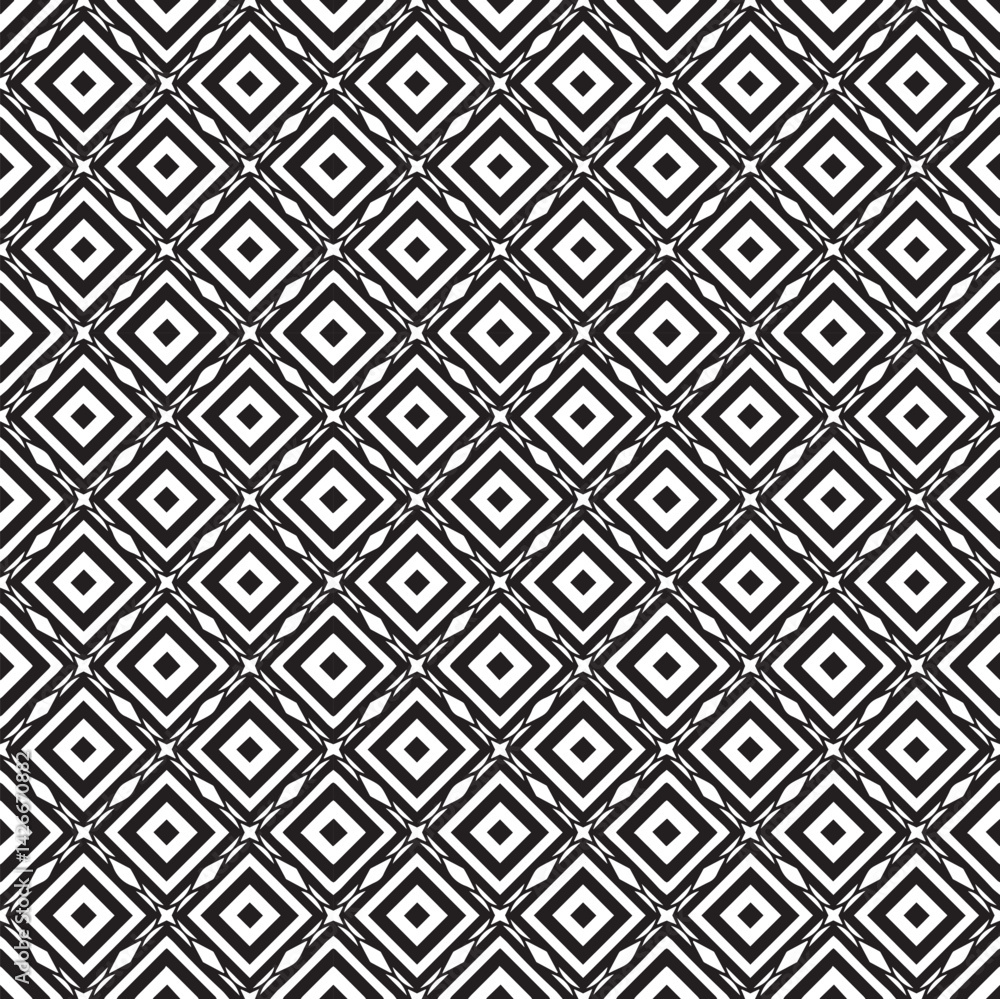 Geometric tapestry of interconnected diamonds creating a dynamic black and white pattern Geometric tapestry of interconnected diamonds creating a dynamic black and white pattern