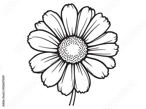 Daisy line art showcasing intricate floral elements in black and white