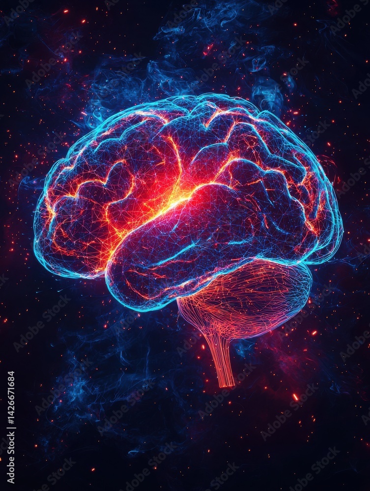 Futuristic digital brain with glowing neural connections in cosmic space, vibrant colors, innovation and technology concept, National Techies Day Futuristic digital brain with glowing neural connections in cosmic space, vibrant colors, innovation and technology concept, National Techies Day