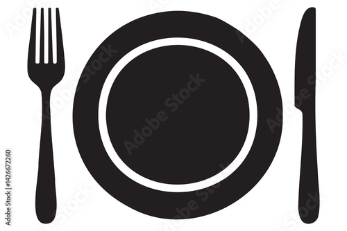 Knife, fork and plate silhouette icon vector illustration
