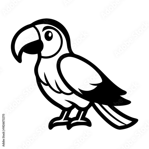 Parrot icon with colorful feathers on a white background, symbol of nature and wildlife