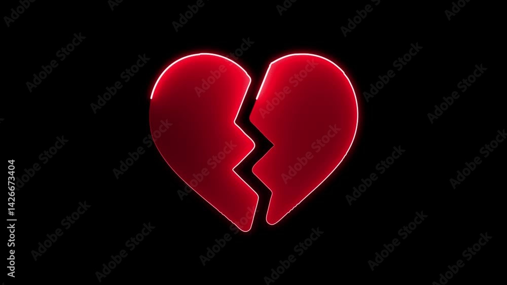 Neon broken heart neon sign animation, red color heart icon the black background... Neon broken heart neon sign animation, red color heart icon the black background...