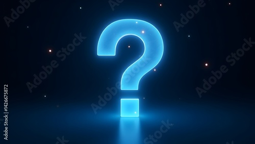  Bright blue question mark with spotlight and twinkling lights